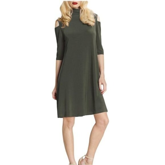 Clara Sun Woo Green Cold Shoulders Mock Neck Dress Size XS - Picture 1 of 8